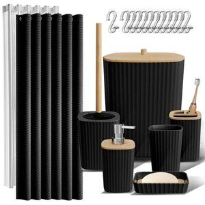 20 Piece Bamboo Bathroom Sets Black Accessories Set Minimalistic Bathroom Decor